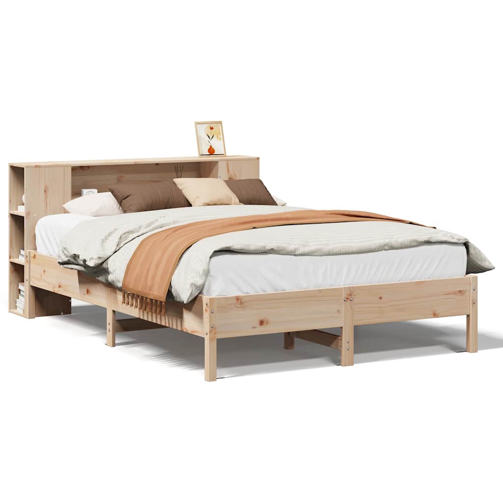 Solid Wood Bed with Shelf Without Mattress 135x190 cm Pine