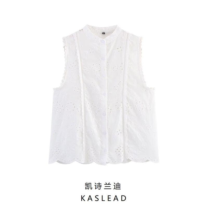 Kaslead New Women clothes Western Style Fashion Simple and Versatile Hollow Embroidery Shirts 8126947