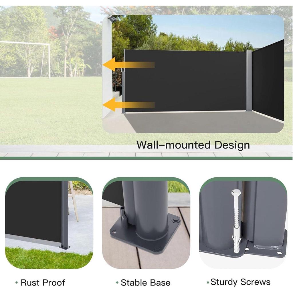 YODOLLA 350x160cm Doppelte ausziehbare Seitenmarkise, Wasserdichter faltbarer Sichtschutz & Raumteiler für Veranda und Terrasse, Grau