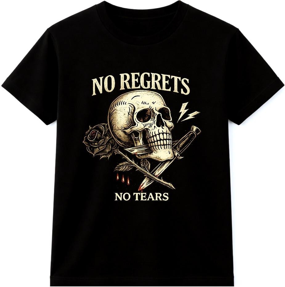 Skull T Shirt No Regrets No Tears Biker Gothic Vintage Graphic Tee S разноцветный