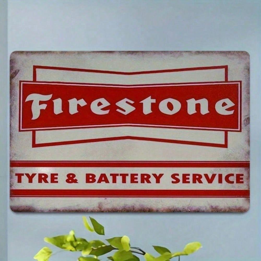 Vintage Firestone Metal Sign Garage Wall Decor Rusty Tin Sign Firestone Tire Battery Man Cave Art