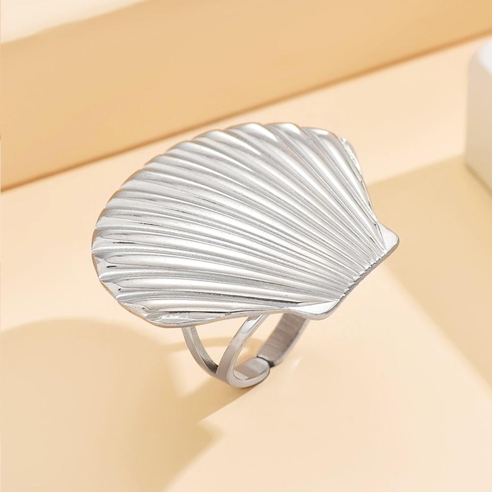 Bohemian Ocean-Style Gold Shell Open Stainless Steel Ring