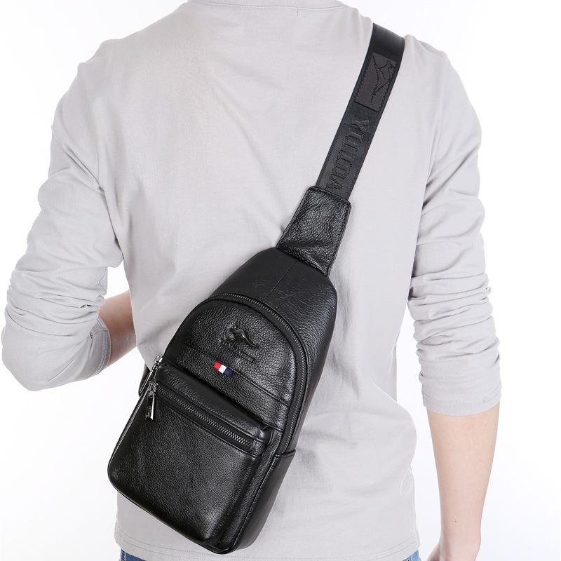 New Men's Chest and Toe Cover Layer Cowhide Men's Single Shoulder Casual Crossbody Bag Men's Genuine Leather Phone Bag Multi-layer Design Backpack