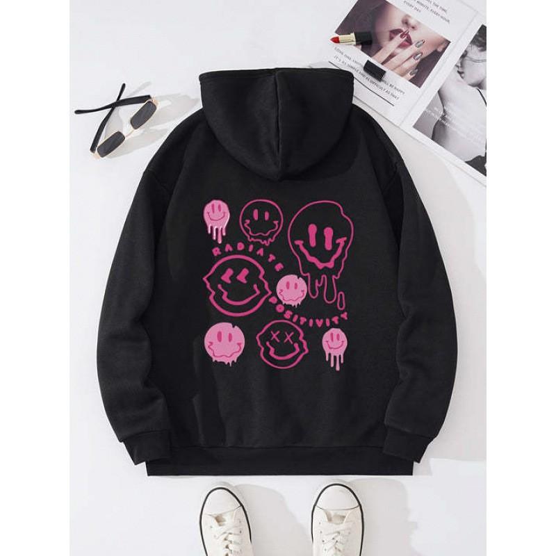Oversized Hooded Sweatshirt Women Men Long Sleeve Fleece Lined Casual Streetwear With Letter Print