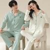Spring & Autumn Couple Pajamas Set: Long Sleeve, Long Pants, Front Button Lapel Cardigan for Men & Women