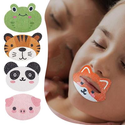 30 PIEZAS Pegatinas Antironquidos Estilo Dibujos Animados Cinta Bucal Respiración Mejorada Alivio para Niños Zorro Tigre Rana Cerdo Panda