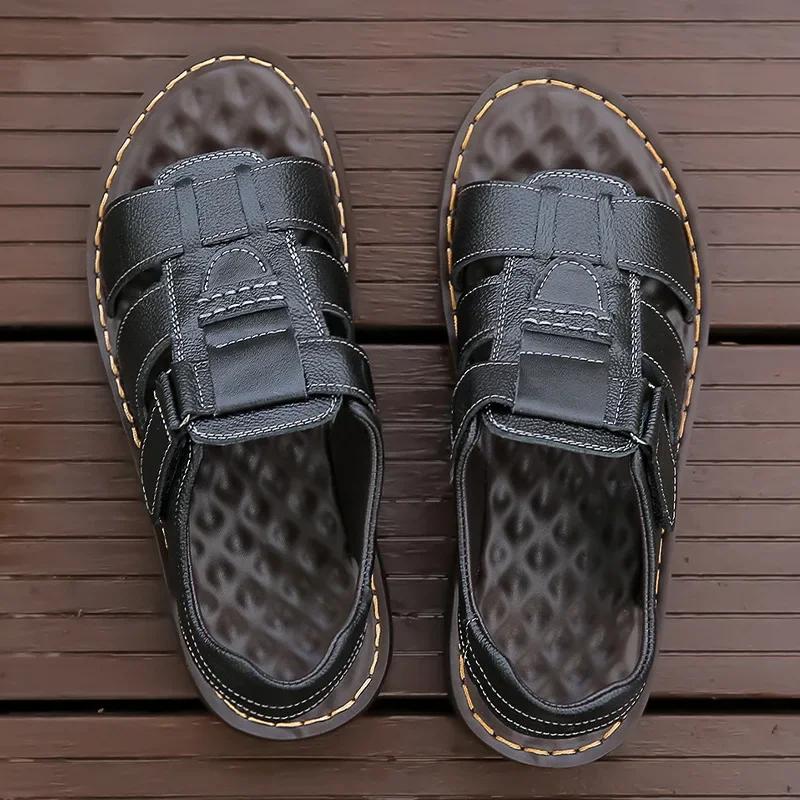 Whoholl Brand Patent Leather Men Shoes Summer New Large Size Men's Sandals Men Sandals Fashion Sandals Slippers Big Size 38-44