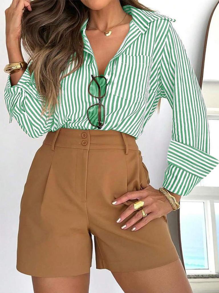 Long Sleeve Button Down Shirt with Striped Pattern in Multiple Colors
