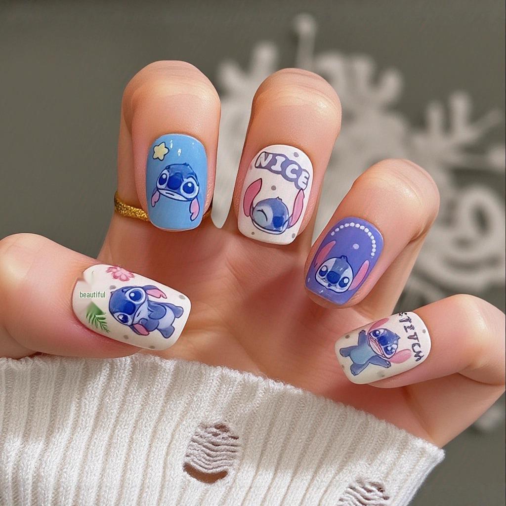 Short Stitch Cute Cartoon Anime Star Baby Wearable Manicure Fake Nails