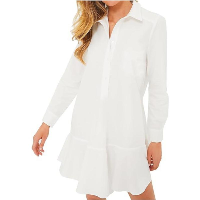 Frühling Sommer Damen Langarm Saum Rüschen Kleider