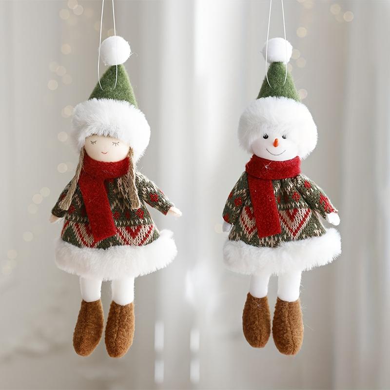 1PC Christmas Decoration Elk Santa Snowman Cute Cartoon Fabric Doll Small Doll Pendant Plush