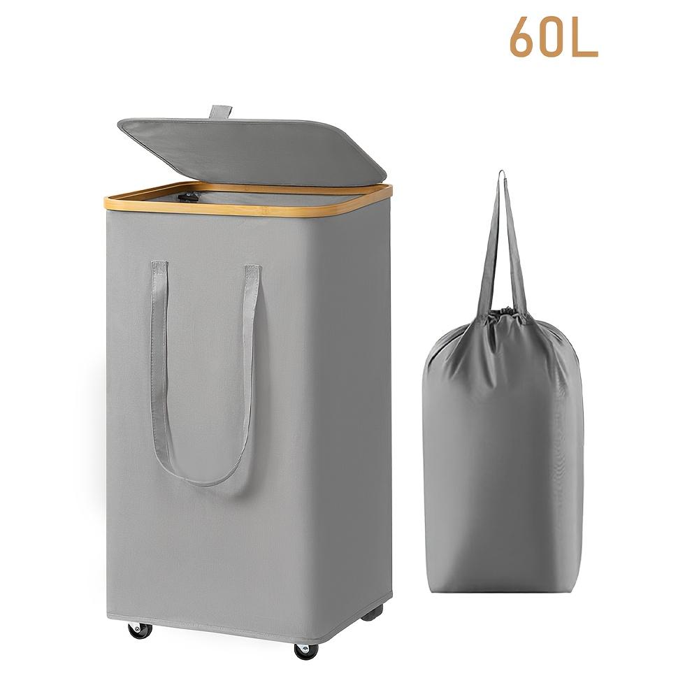 60L/100L Wäschekorb mit Rädern, Deckel und Griffen, Faltbarer Wäschekorb - Inklusive Wäschenetz, Extra Großer Wäschekorb