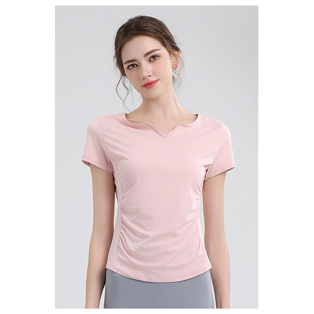 New Pleated Yoga Top Women's V-neck Sports Fitness Short T-shirt Outdoor Sports Running Quick Drying Short Sleeved Shirt