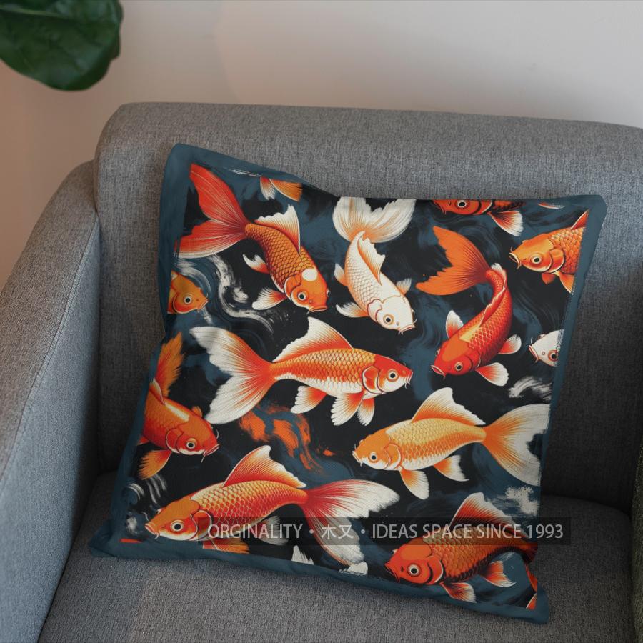 2D Colorful Koi Fish Pattern Decorative Pillow Cover Pattern Cushion Cover Suitable For Sofa Bedroom Car Pillow Cover