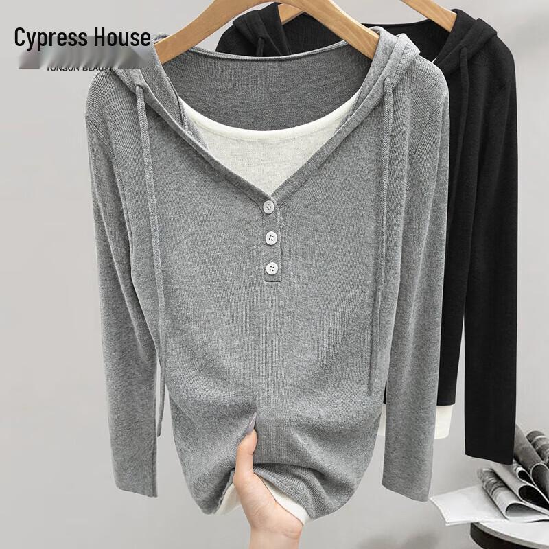 

Women s Faux Two-Piece Hooded Color-Block Knit Top S