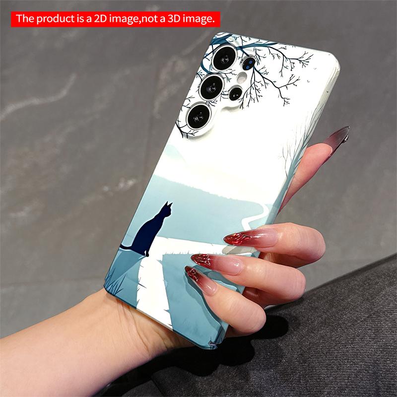 2DFlat Samsung phone case Moonlit Path Cat Silhouette Applicable to Galaxy S23 S24 S25ULTRA S26 A12 A14 A15 A16 A54 A55