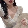 2026 Women's Silk Long Sleeve Low Neck Top with Lace Cutout - New Autumn/Winter Style