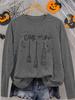 Women's Halloween Long Sleeve Tee - Crew Neck with Black Print 'COME, We Fly!' Broom & Moon - Cute Spooky Funny Gift, Soft Casual Top for Lounge,
