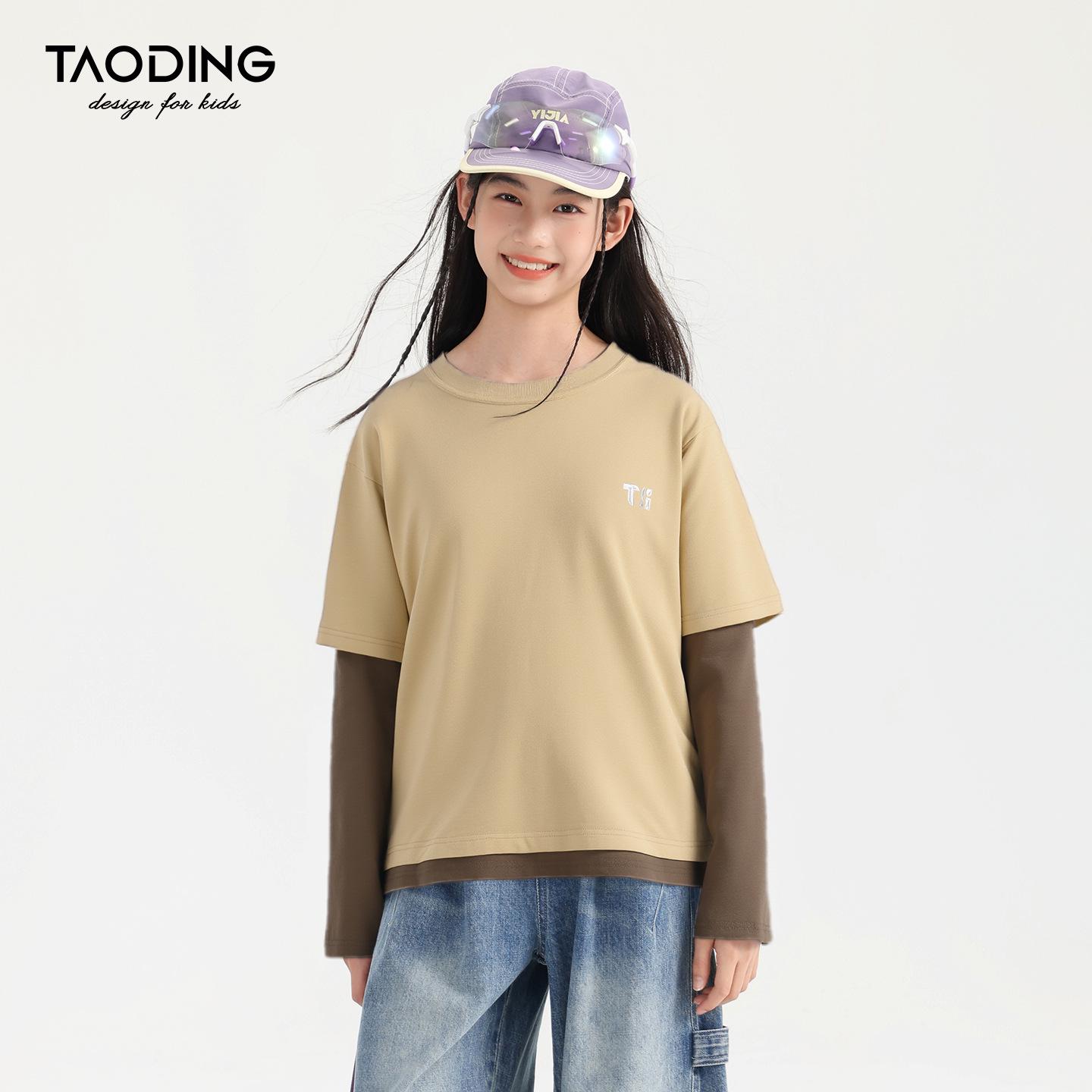 

Повседневный хлопковый топ с длинным рукавом «два в одном» для девочек от Tao Town на осень 130cm, 47-60 lbs