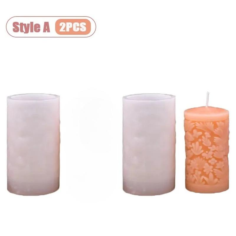 1-4PCS Christmas Cylinder Candle Mold Silicone Pillar Mold for DIY Aromatherapy Wax Candle Holiday Home Decoration Craft