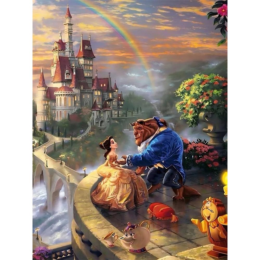 

Disney Diamond Painting Classic Romantic Scenes From Beauty and The Beast 5D Diamond Painting Art Embroidery Cross-Stitch Room Decoration Round 20x30cm