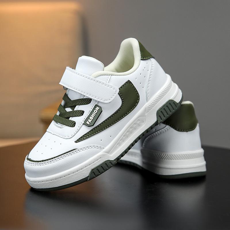 New Boys' Non-Slip Breathable Skate Shoes - Lightweight, Casual White Leather for Spring and Autumn