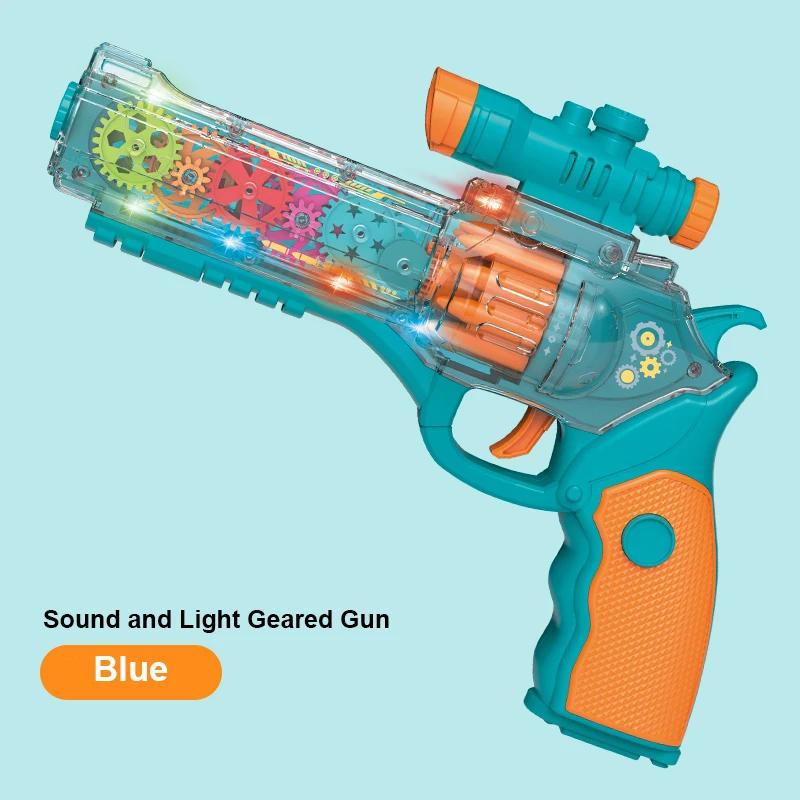 Electric Sound and Light Transparent Gear Gun Boys and Girls Light Music Octave Gun Children's Transparent Toy Gun For Kids Gift