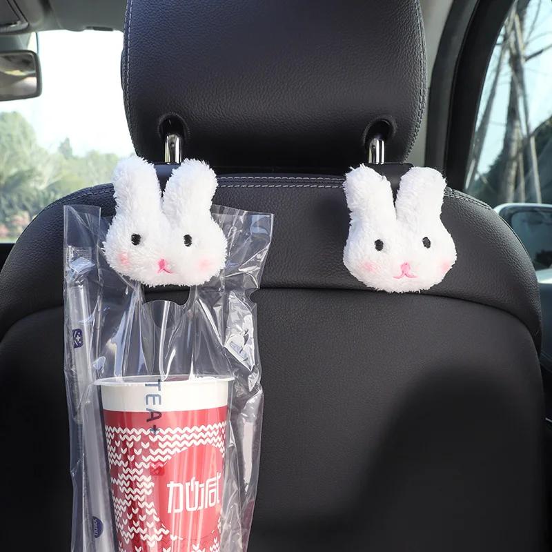 2PCS Cute Cartoon Bear Car Seat Backrest Hook Storage Headrest Storage Hanger Grocery Bag Handbag Car Decoration