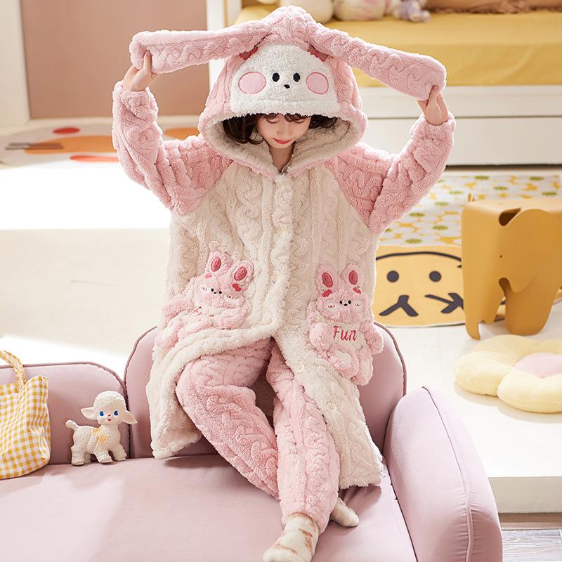 Kids Flannel Pajamas Set Boys Girls Warm Long Sleeve Top And Pants Sleepwear Winter Home Nightwear