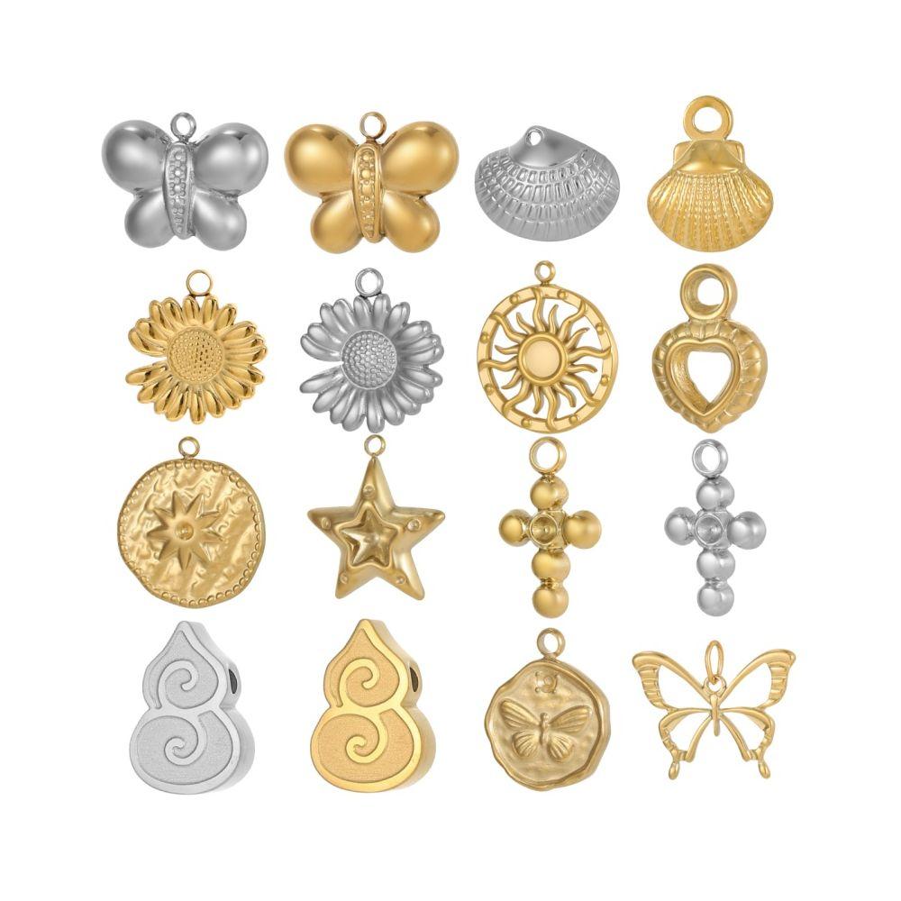 CARLIDANA Stainless Steel Waterproof sunflower Cross Heart Star Butterfly Pendants Gold Geometric Charm DIY Jewelry Accessories