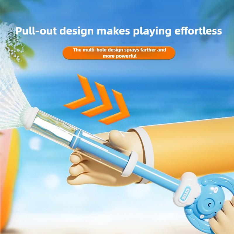 High Capacity Pull Push Water Blaster with Firework Spray Kids Water Cannon for Outdoor Summer Fun Multiplayer Splash Battle Toy