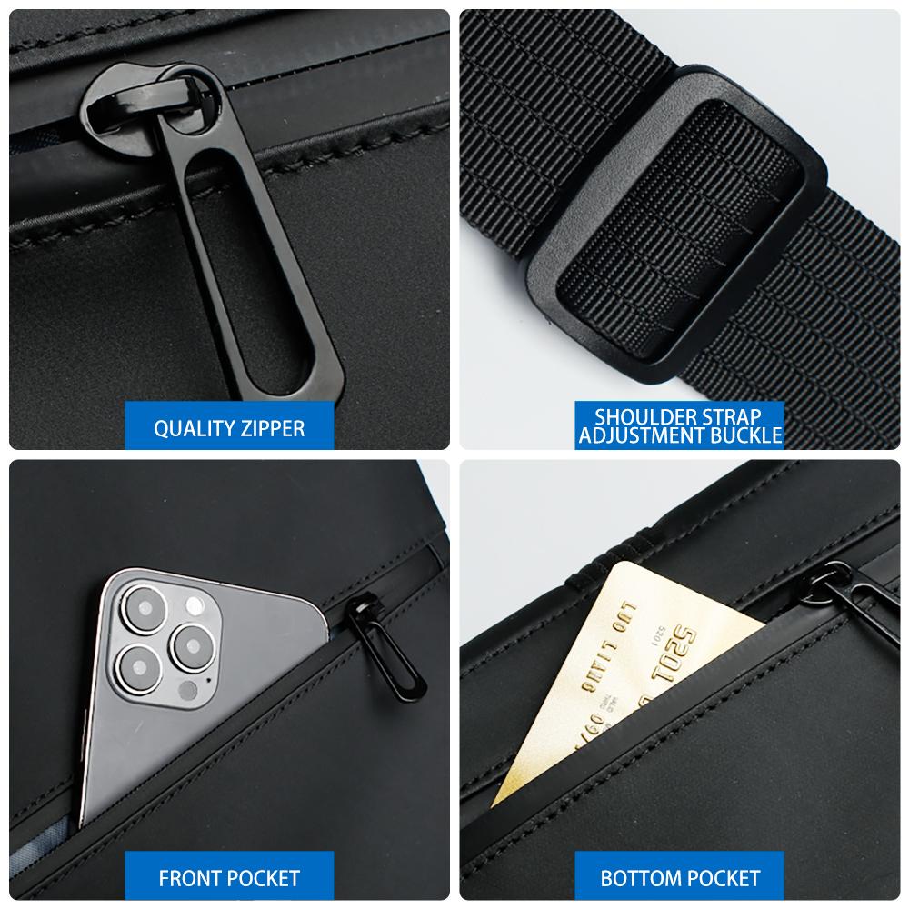 HcanKcan Herre Crossbody-veske Vanntett Skulderveske Passer 13 Tommers Bærbar PC Midjeveske Stor Kapasitet Messenger-veske Svart Sideveske