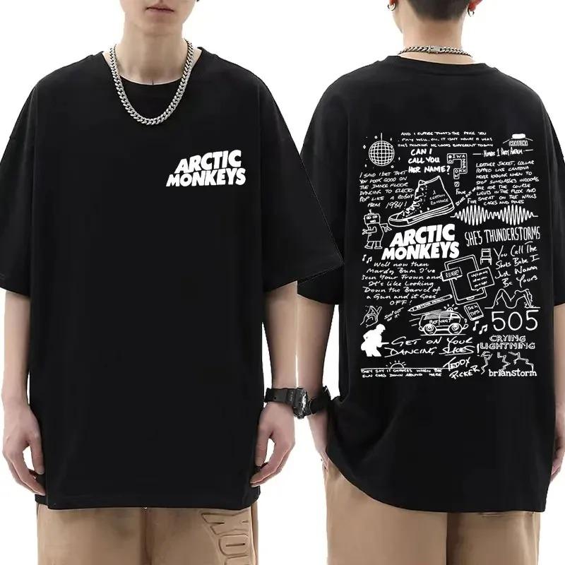 Cotton Arctic Monkeys Inspired T Shirt Album List Doodle Print Vintage T-shirt Men Hip Hop Punk Short Sleeve Tshirts Streetwear