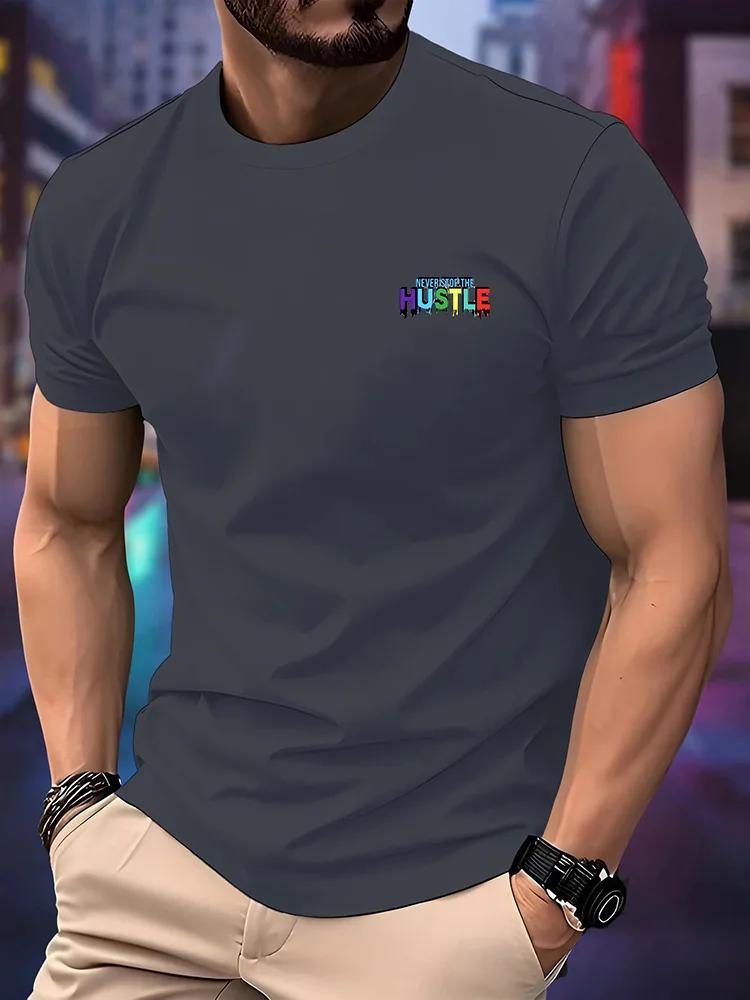 Unisexs Never Stop The Hustle TShirt Color Drip Letter Print ONeck Short Sleeve Casual Hip Hop Streetwear Graphic Tee Tops