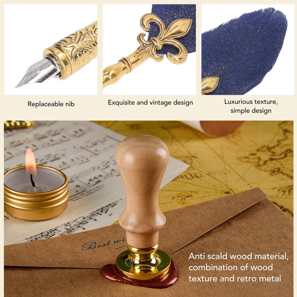 Quill Pen and Ink Set Vintage Elegant Glossy Writting Exquisite Colors   Pen and Ink Set with  ing Wax