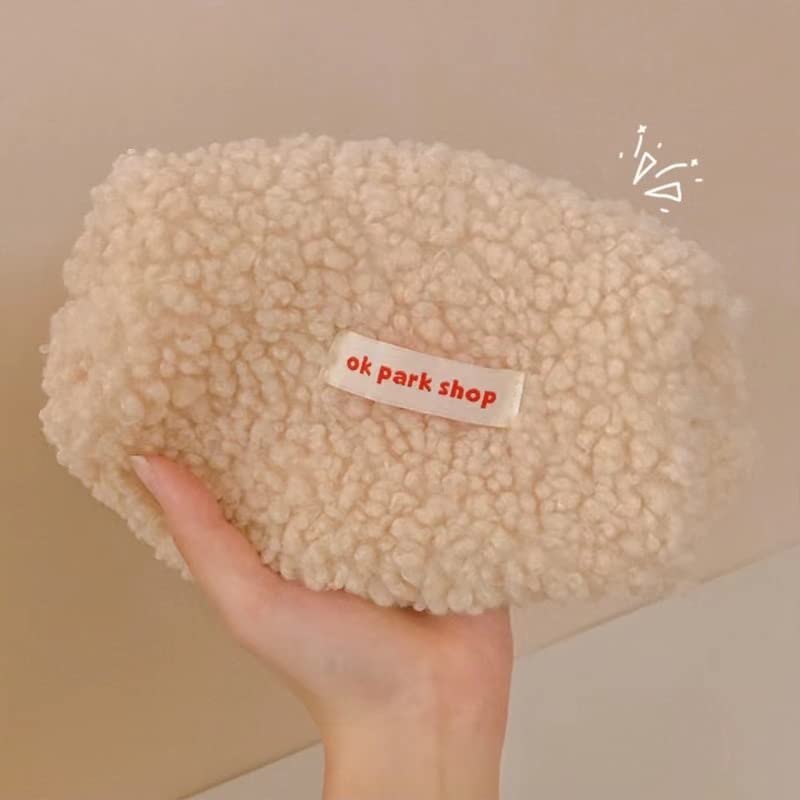 Lamb Hair Cosmetic Bag Plush Storage Cute Stationery Bag Pencil Case Large Capacity Travel Cosmetic Makeup Bag Accessories