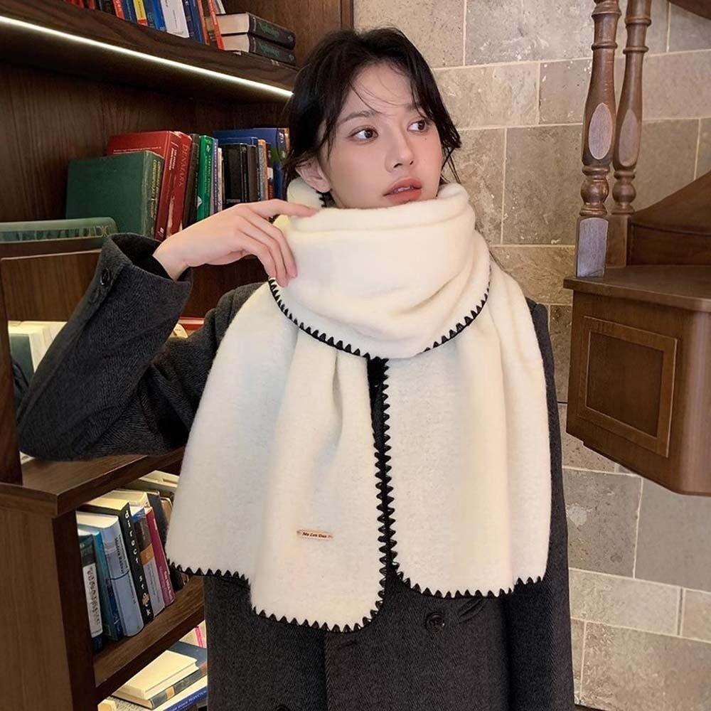 Solid Color Long Thickened Neckscarf Polyester Women Warmer Scarf Lock Edge Winter Scarf  New Year