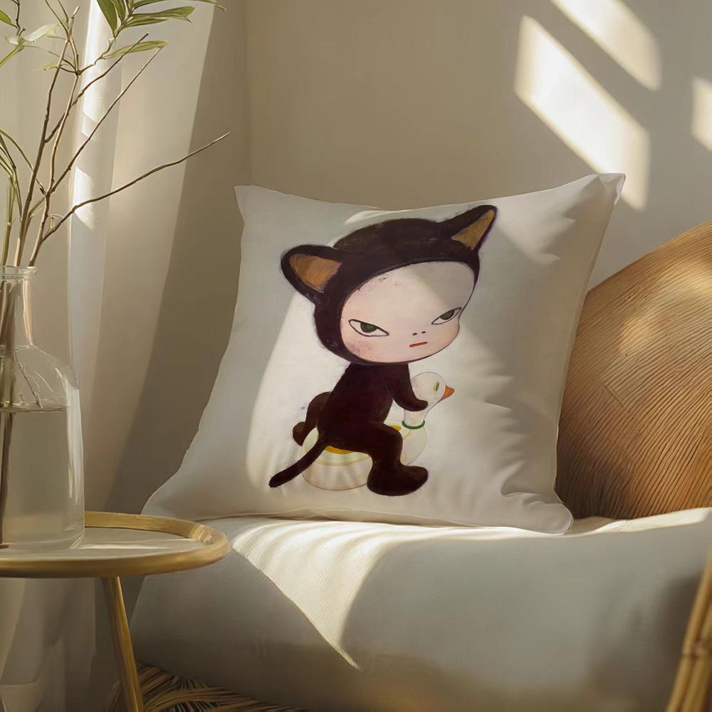 Yoshitomo N-Nara Movie Cushion Cover Soft Short Plush Pillow Cover Smooth Cozy Texture Aesthetic Cushion Case Home Decor