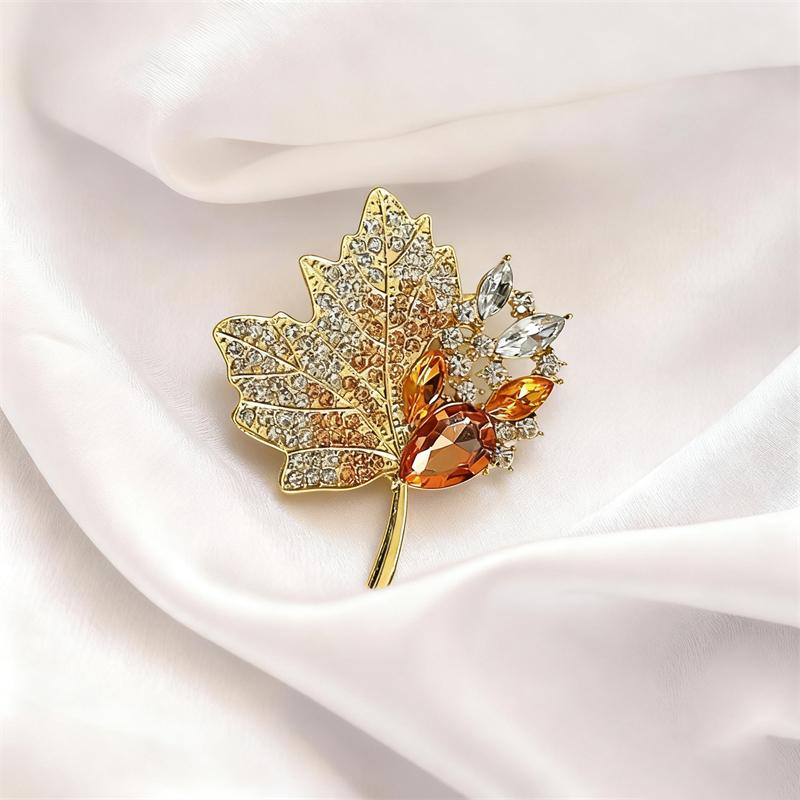 New Yellow Maple Leaves Full Crystal Rhinestone Brooch Pins Party Wedding Girl Friend Christmas Gifts