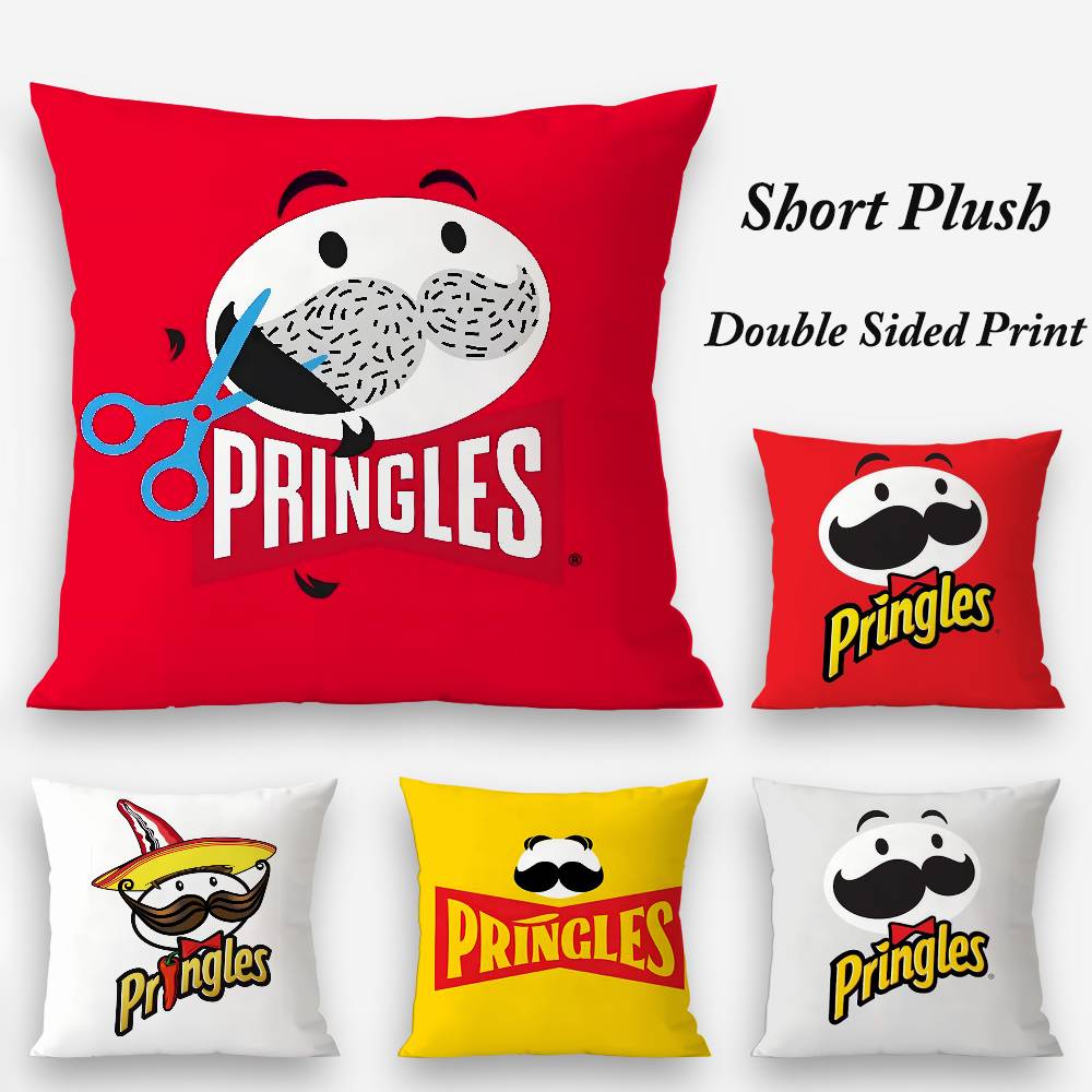 Classic P-Pringles Brand Pillow Case Plush Fabric Soft Double Sided Print Sofa Cushion Cover Throw Pillow Covers
