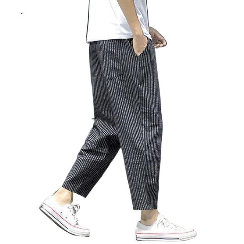 Męskie spodnie haremowe w paski: Młodzieżowy Trend Casual Szerokie Nogawki Długość 9/10