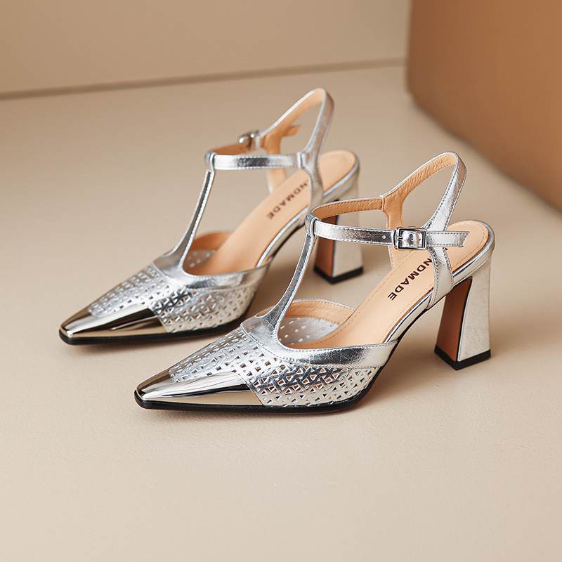 

Krazing Pot Овчина Квадратный Носок Размер 41 Высокие Каблуки Ажурная Отделка Дышащие Осенние Туфли-Лодочки 41 серебряный