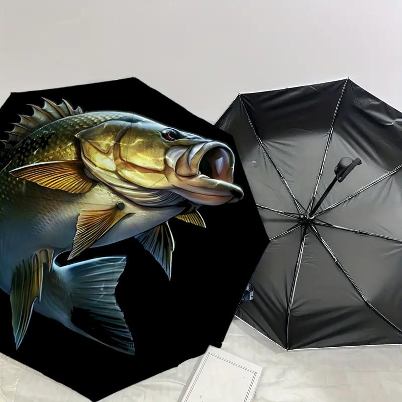 1PC Fish Print Automatic Open/Close Umbrella with Windproof, 8-Rib Sturdy Canopy, Durable Ribs, Fashionable Design, Outdoor Accessory, Fun Prin, Holid
