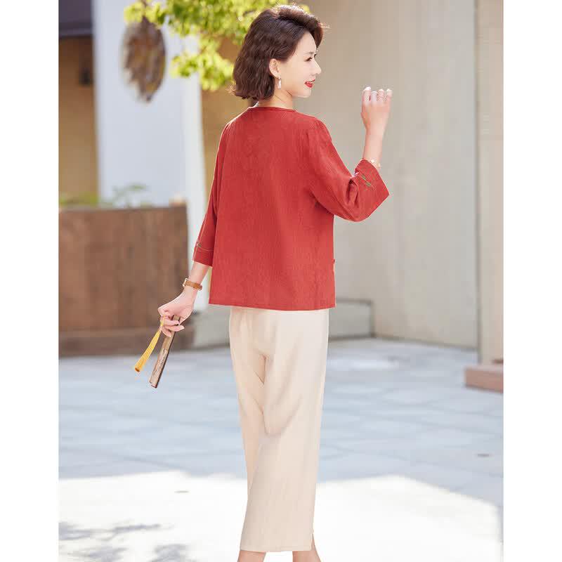 Pastor Women's Summer Embroidered T-shirt & Pants Set