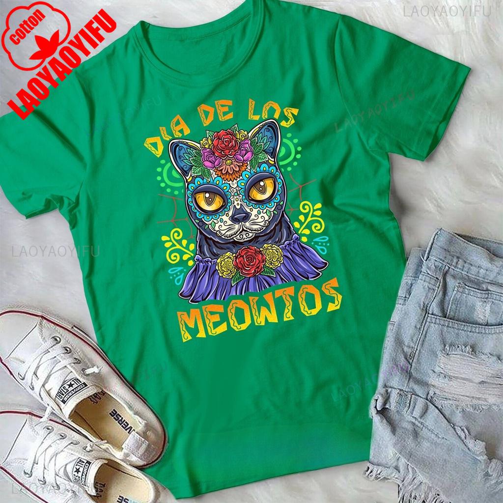Day of The Dead Dia De Los Muertos Shirt Cat Sugar Skull Unisex Tshirt Floral and Animal Patterned Shirt Cotton Breathable Tee