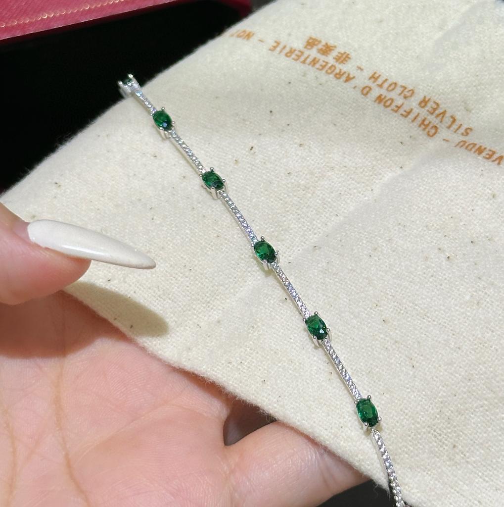Nuovi Vintage 100% Puro Argento Sterling 925 17cm Pavé Zirconia 5a Pietra Preziosa Smeraldo Braccialetti Per Donne Lusso Gioielli Raffinati