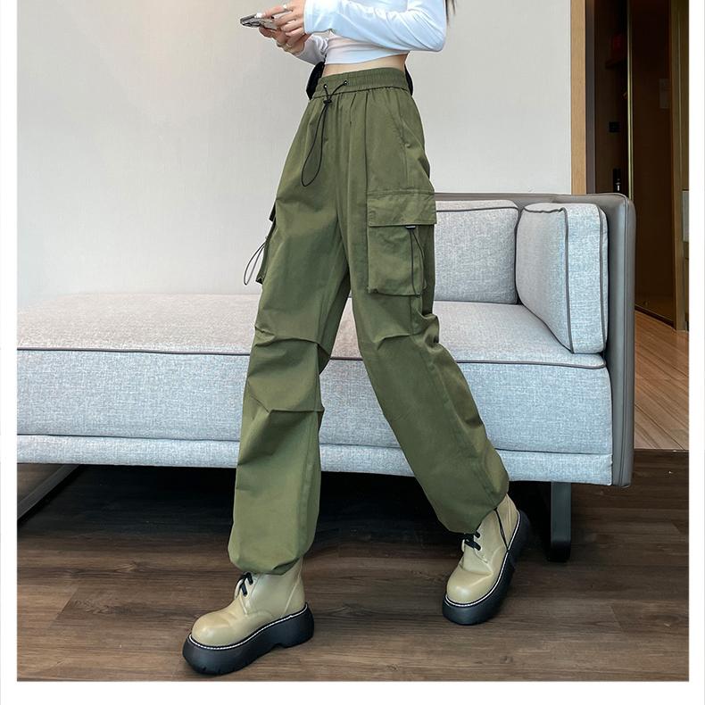 Wide Leg Cargo Pants with Elastic Waist Drawstring for Women