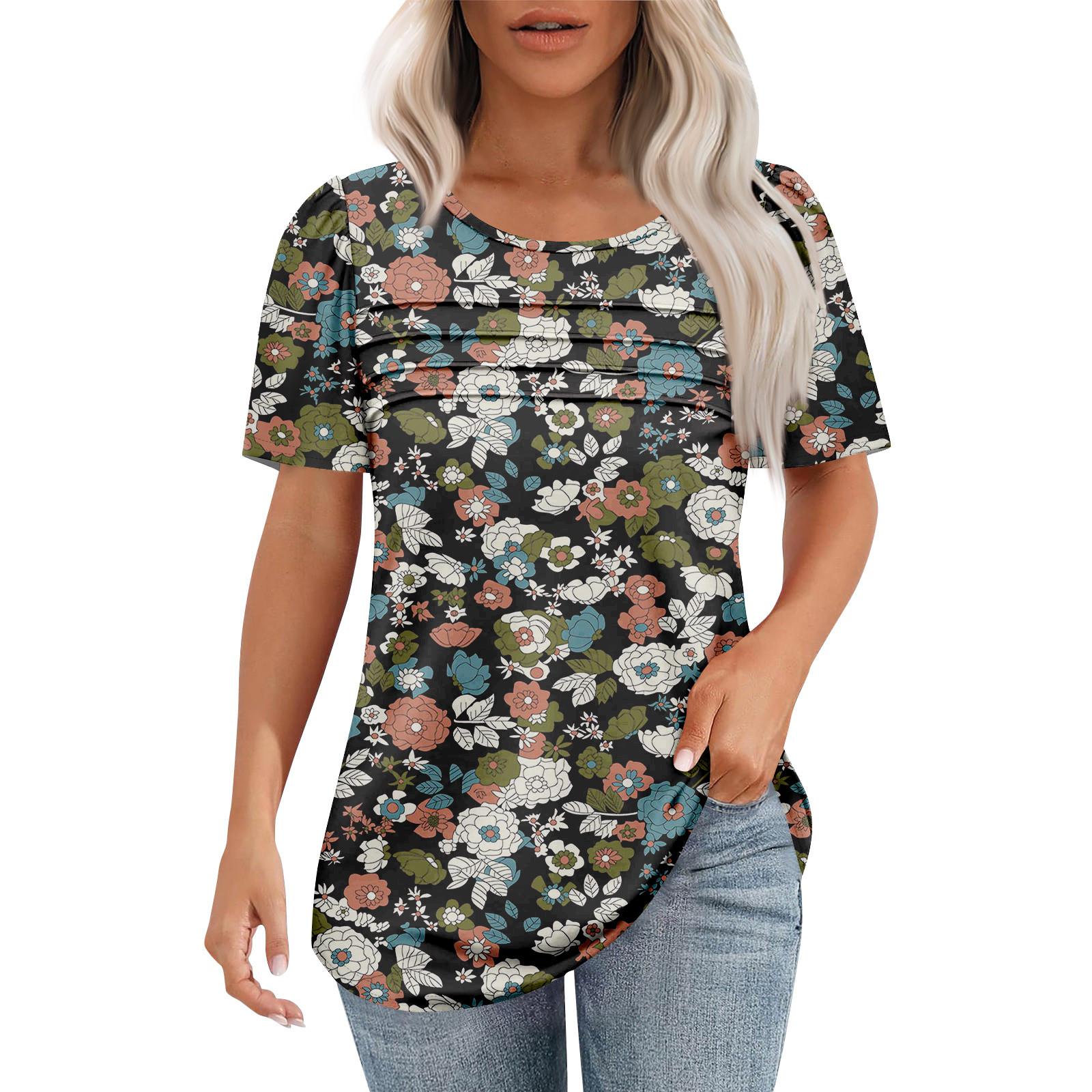 

Женская модная рубашка с круглым вырезом и короткими рукавами в складку XL коричневый