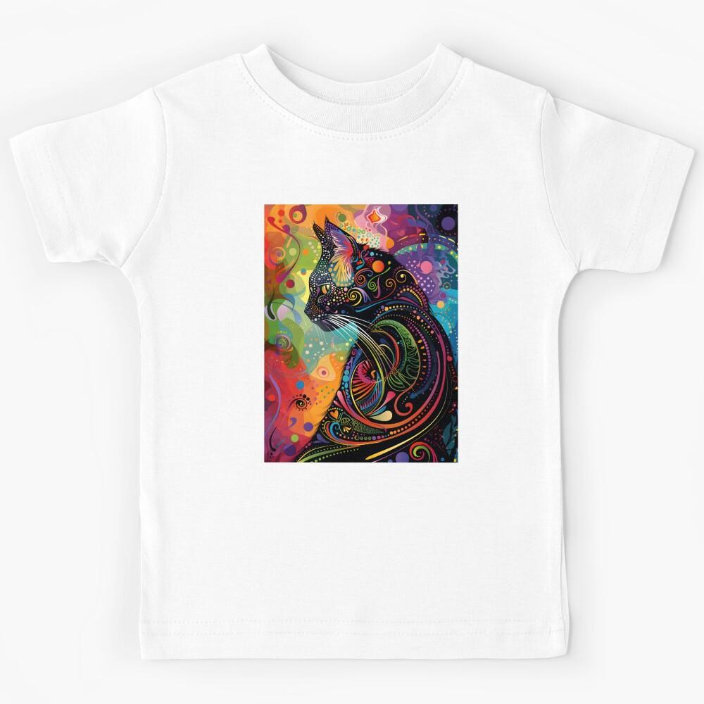 Fantasy Black Cat Abstract Art Kids T-Shirt 120