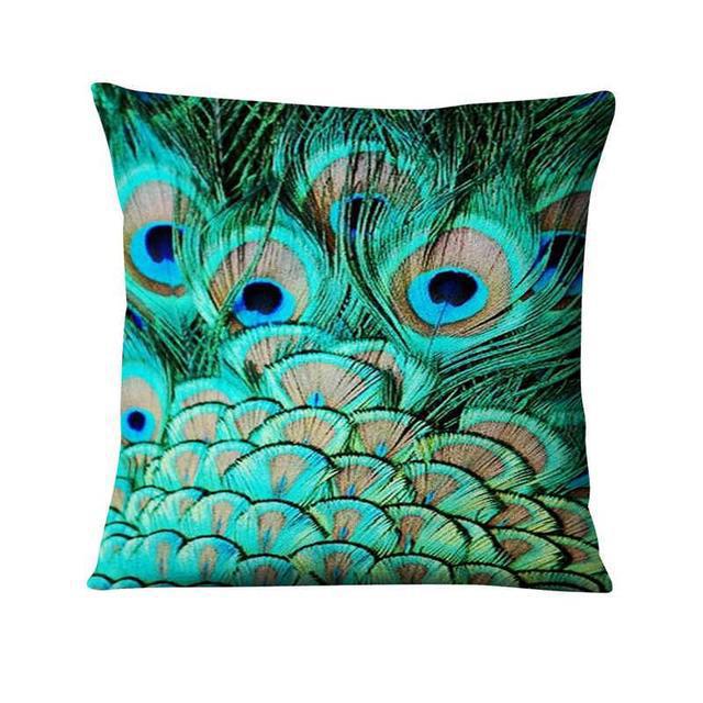 Home Decor Peacock Feathers & Geometric Pattern Cushions Pattern Cushion Cover Suitable for Sofa Bedroom Car Pillow Cover